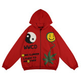 Kanye West Smile Face Print Zipper Jacket Winter Fall Trendy Streetwear Hooded Coat