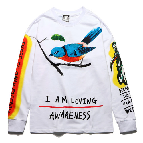 Kanye West Sweatshirt Long Sleeve Pullover Shirts With Bird Print Roundneck Casual Long Sleeve T-shirt