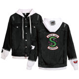 Riverdale Southside Serpent Print Denim Jacket Unisex Fake Two Piece Jeans Jacket Coat Hooded