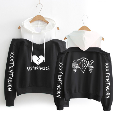 XXXtentacion Girls Sweatshirt Broken Heart Print Hoodie Off Shoulder Pullover Outfit