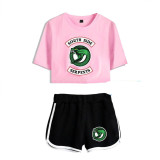 Riverdale Southside Serpent Crop Top Shirt and Shorts 2pcs Set Girls Women Trendy Suit
