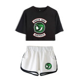 Riverdale Southside Serpent Crop Top Shirt and Shorts 2pcs Set Girls Women Trendy Suit