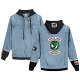 Riverdale Southside Serpent Print Denim Jacket Unisex Fake Two Piece Jeans Jacket Coat Hooded