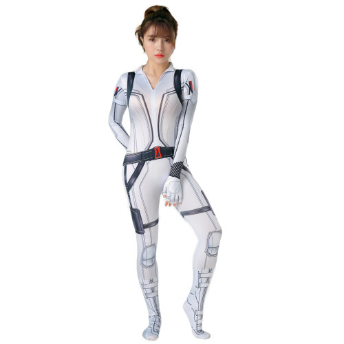 [Kids/Adults]Black Widow White Zentai Costume Halloween Jumpsuit Costume Outfit