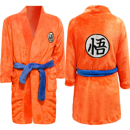 [Kids/Adults]Anime Dragon Ball Son Goku Bathrobe Orange Robe Pajamas Costume