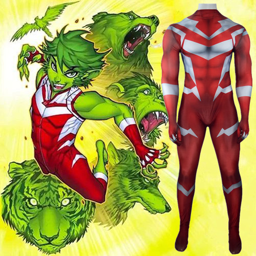 [Kids/Adults] Teen Titans Beast Boy Red Zentai Costume Hallooween Festival Party Outfit