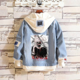 Anime Tokyo Ghoul Merch Unisex Cool Denim Jacket Fake Two Piece Hooded Jacket Coat Streetwear Outfit