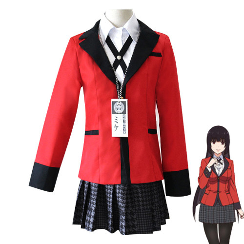 Anime Kakegurui Compulsive Gambler Yumeko Jabami Costume+Wigs+Shoes Halloween Party Cosplay Costume Whole Set