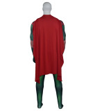 [Kids/Adults] Teen Titans Robin Red Zentai Costume With Cloak Halloween Cosplay Costume