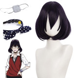 Anime Kakegurui Compulsive Gambler Midari Ikishima Cosplay Purple Wigs With Eye Mask and Bow
