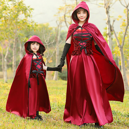 [Kids/Adults]Little Red Riding Hood Witch Red Hoodie Costume Halloween Women Girls Cosplay Outfit