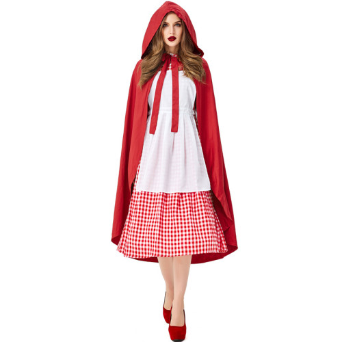 Little Red Riding Hood Women Costume Dress With Cloak Halloween Party Outfit