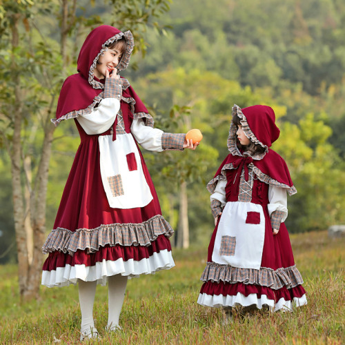 2021 New Little Red Riding Hood Adults Kids Costume Family Matching Costume With Hood