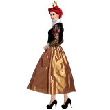 Alice in Wonderland The Red Queen Classic Costume With Crown Halloween Cosplay Outfit