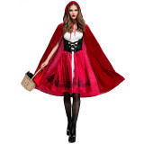 Little Red Riding Hood Female Halloween Costume Dress With Cloak XS-3XL