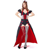 Alice in Wonderland Red Queen Women Dress Costume  Full Set With Socks High Split Halloween Cosplay Dress