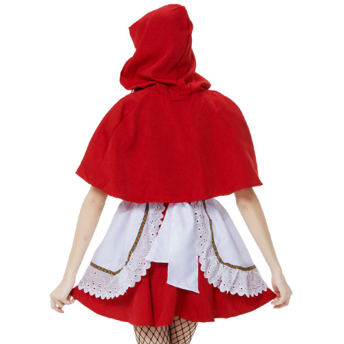 Little Red Riding Hood Vintage Dress Costume With Red Hood Halloween Women Girls Cosplay Outfit