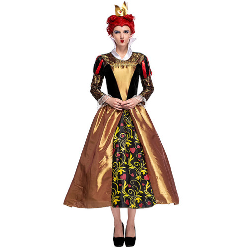 Alice in Wonderland The Red Queen Classic Costume With Crown Halloween Cosplay Outfit