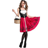 Little Red Riding Hood Female Halloween Costume Dress With Cloak XS-3XL