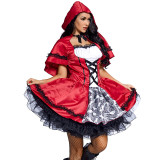 2021 New Little Red Riding Hood Halloween Cosplay Dress Mesh Dress With Hood Halloween Festival Party Dress