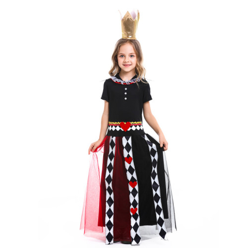 Alice In Wonderland Kids Red Queeen Costume Dress Halloween Girls Cosplay Outfit