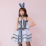 Alice in Wonderland White Rabbit Costume Women Cosplay Dress With Headwear