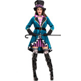 Alice in Wonderland Mad Hatter/Tarrant Hightopp Cosplay Dress Women Girls Halloween Costume +Hat+Socks+Gloves
