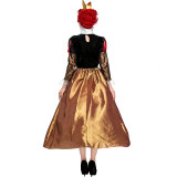 Alice in Wonderland The Red Queen Classic Costume With Crown Halloween Cosplay Outfit