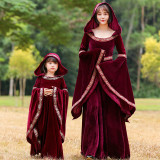Little Red Riding Hood Medieval Vintage Palace Dress Costume Family Macth Costume Girls Women Halloween Party Outfit