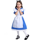 Alice In Wonderland Kids Costume Alice Blue and White Farm Dress Halloween Girls Cosplay Dress