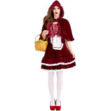 2021 New Little Red Riding Hood Red Dress Costume With Hood Halloween Cosplay Outfit