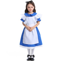 Alice In Wonderland Kids Costume Alice Blue and White Farm Dress Halloween Girls Cosplay Dress