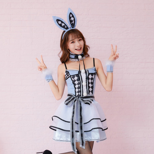 Alice in Wonderland White Rabbit Costume Women Cosplay Dress With Headwear