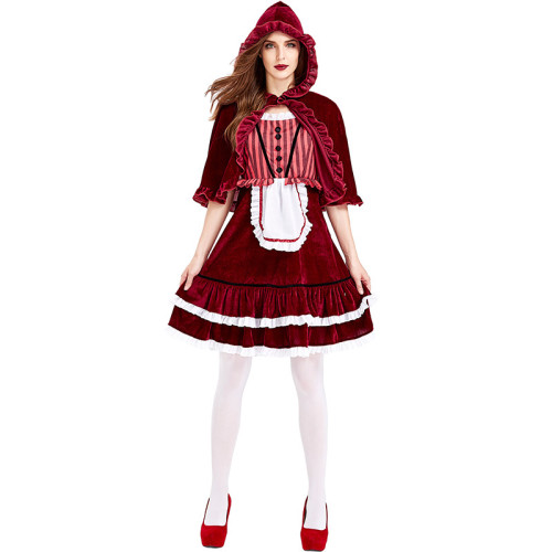 2021 New Little Red Riding Hood Red Dress Costume With Hood Halloween Cosplay Outfit