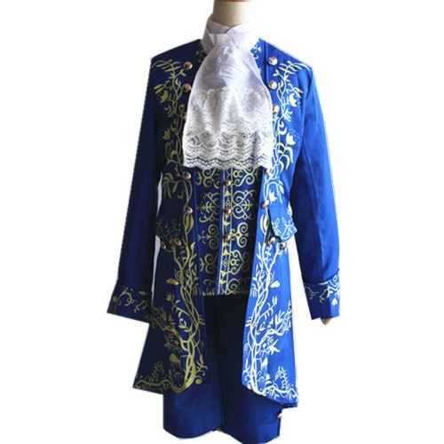Beauty and the Beast The Prince Blue Costume Suit Halloween Cosplay Costume Whole Set With Mask