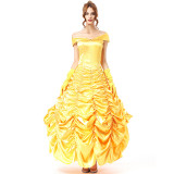 Beauty and the Beast Belle Costume Yellow Princess Dress Women Girls Halloween Costume