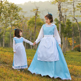 [Kids/Adults]Beauty and the Beast Belle Blue Dress Costume Girls Women Halloween Cosplay Outfit Family Matching Costume