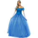 Princess Cinderella Cosplay Costume Dress Long Blue Party Dress Halloween Women Girls Cosplay Outfit