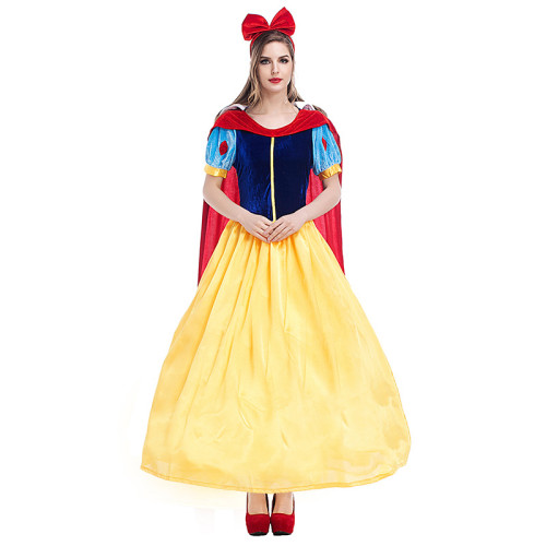 Princess Snow White Halloween Cosplay Costume Girls Women Dress With Cloak