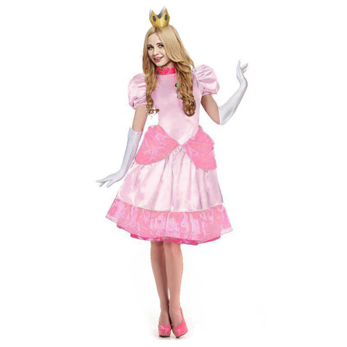 [Kids/Adults] Super Mario Princess Peach Cosplay Pink Halloween Cosplay Dress Outfit For Girls Women