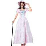 Little Bo-Peep Princess Dress Halloween Party Dress With Hat Women Girls Halloween Outfit