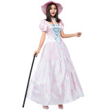 Little Bo-Peep Princess Dress Halloween Party Dress With Hat Women Girls Halloween Outfit