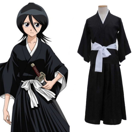 Anime Bleach Rukia Kuchiki Cosplay Costume Black Komono Halloween Unsiex Costume