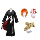 Anime Bleach Ichigo Kurosaki Black/White Costume Whole Set With Wigs Mask and Shoes Straw sandals Full Set Costume