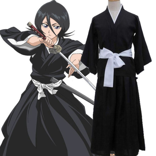 Anime Bleach Rukia Kuchiki Cosplay Costume Black Komono Halloween Unsiex Costume