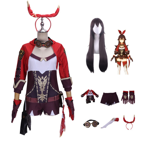 Genshin Impact Amber Cosplay Costume Full Set With Wis Headband and Glassess Carnival Party Outfit
