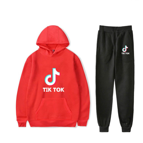 Tik Tok Unisex Casual Fall Winter Sweatsuit Long Sleeve Hooded Sweartshirt and Jogger Pants Set