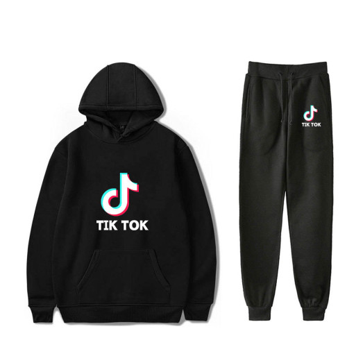 Tik Tok Unisex Casual Fall Winter Sweatsuit Long Sleeve Hooded Sweartshirt and Jogger Pants Set