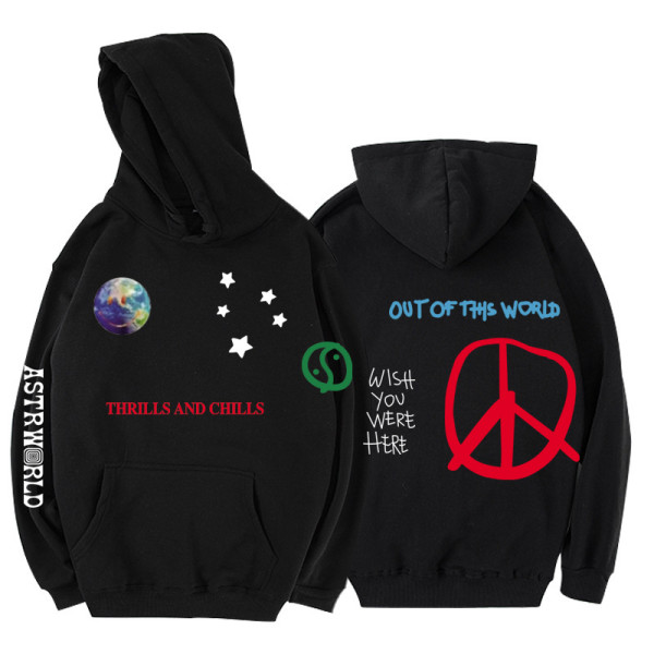 Travis Scott Astroword Trendy Hoodie Unisex Long Sleeve Thrills and Chills Print Casual Hooded Sweatshirt