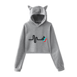 Tik Tok Girls Cat Ear Hooded Top Crop Top Long Sleeve Hooded Shirt